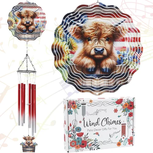 Miniatura 11 de Cardinal Gifts - Campanillas de viento de metal con molinillos de viento 3D para exteriores, jardín, patio, césped, patio, balcón, decoración