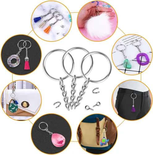 Miniatura 6 de Flasoo - 360 llaveros para manualidades, incluye llaveros con cadena, anillos de salto, pasadores de ojo de tornillo para hacer llaveros de bricolaje