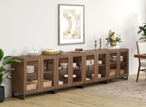 Miniatura 34 de WAMPAT - Gabinetes de aparador con puertas de vidrio, aparador moderno con estante ajustable, gabinete de almacenamiento para barra de café