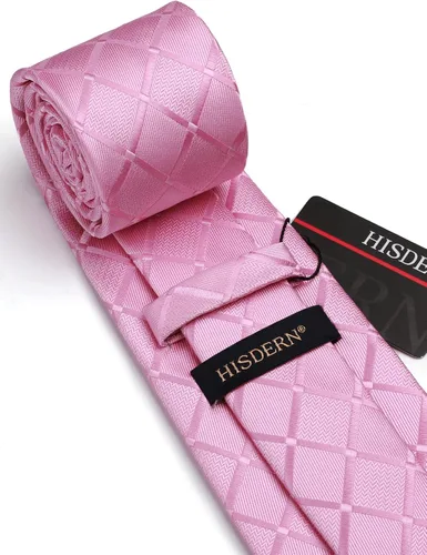 Miniatura 92 de HISDERN Conjunto de corbata a cuadros a cuadros pañuelo tejido clásico formal para hombre corbata y bolsillo cuadrado