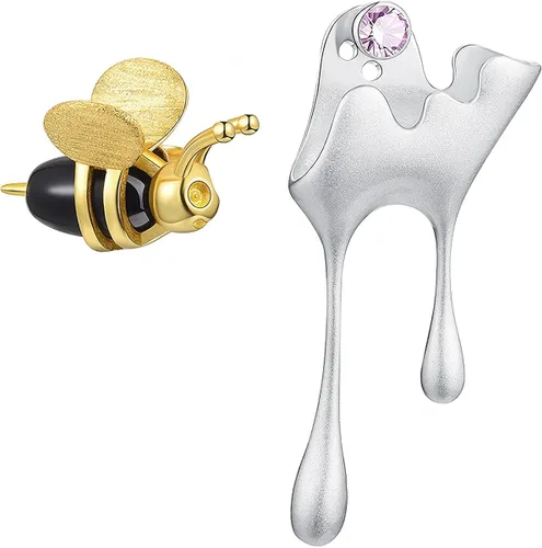 Regalo para San Valentín, aretes de plata de ley 925 abeja y miel goteando, aretes asimétricos creativos hechos a mano, joyería única, regalos para