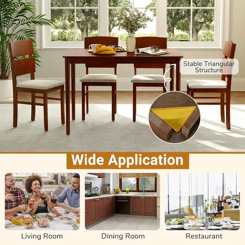 Miniatura 7 de Giantex Juego de mesa de comedor de 5 piezas para 4, mesa de comedor rectangular de granja con 4 sillas tapizadas, respaldo alto curvo, patas