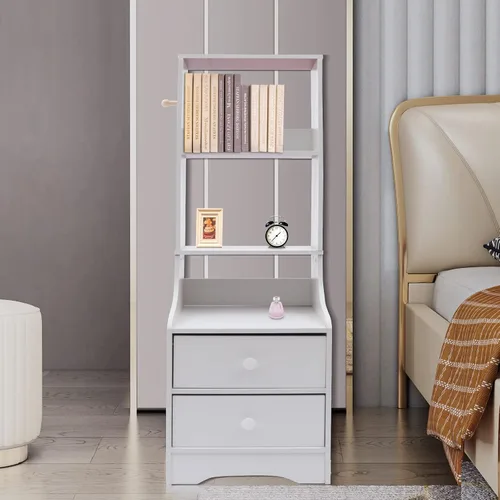 Miniatura 9 de Cómoda de 2 cajones con almacenamiento superior, mesita de noche, mesita de noche, armario de almacenamiento con estante abierto, amplio espacio