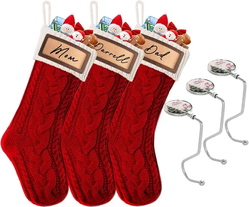 Miniatura 14 de Paquete de 2 medias de Navidad, medias de Navidad familiares grandes de 18 pulgadas, medias de punto de colores mixtos colgantes (2 mezclas)