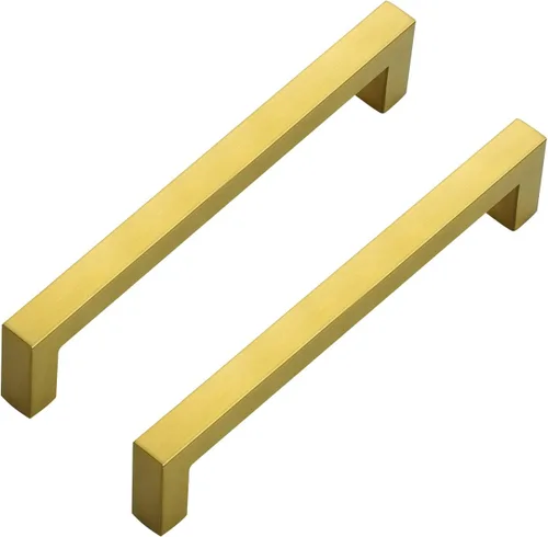 Ravinte Paquete de 5 manijas cuadradas de latón cepillado para cajones de cocina de 6-1/4 pulgadas, tiradores de acero inoxidable para cajones de