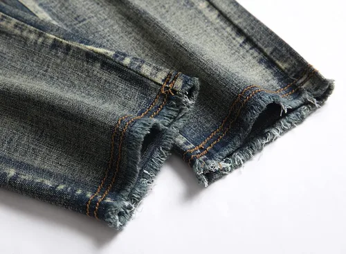 Miniatura 8 de XIMXIMMTIAN Jeans de mezclilla para hombre estilo motociclista, lavados, desgastados, ajustados y rectos
