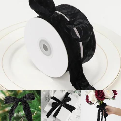 Miniatura 21 de HUIHUANG Cinta de Terciopelo Negro 3/8" Cinta de Terciopelo Arrugado para Adornos de Árbol de Navidad, Envoltura de Regalos, Decoración de Coronas