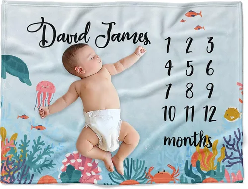 Miniatura 30 de Manta de bebé náutica personalizada, manta de bebé de vida oceánica, manta de bebé océano, manta de bebé con tema oceánico, manta de bebé con Sueños