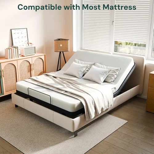 Miniatura 7 de SunsGrove Base de cama ajustable Queen, control remoto con cable, inclinación independiente de cabeza y pie, base de marco de cama eléctrica, patas