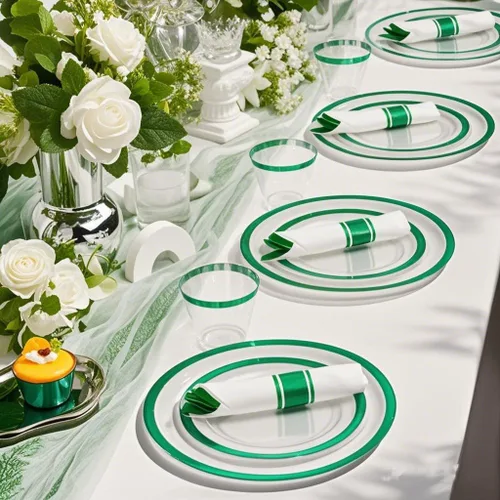 Miniatura 6 de I00000 210 piezas de platos de plástico verdes - Vajilla verde para el día de San Patricio para fiesta, incluye 30 platos de cena y 30 platos