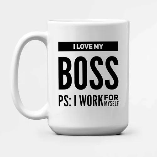 Miniatura 5 de Taza de café con texto en inglés "I Love My Boss PS I Work For Mysel", regalos para jefes, divertida, sarcástica, empresario, compañero de trabajo