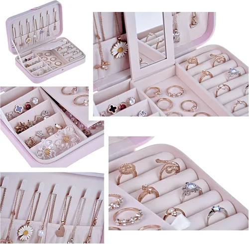 Miniatura 4 de GUKA Joyero organizador de viaje para mujeres y niñas, soporte de joyería para aretes, anillos, collares, joyas, organizador de viaje, caja