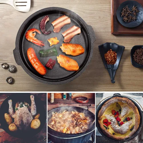 Miniatura 4 de Overmont Olla Holandesa de Acero al Carbono Pre-curada con Tapa de Hierro Fundido, También una Cacerola de Sartén con Tapa y Elevador de Tapa