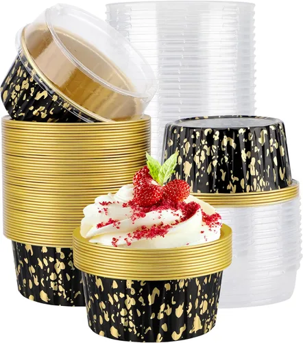 Miniatura 15 de EUSOAR Moldes de aluminio para magdalenas de varios colores, moldes de aluminio de 5 onzas para hornear, recipientes de postre con tapas, tazas de 5