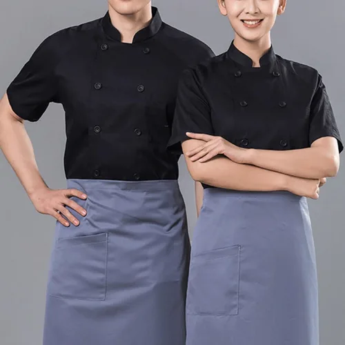 Miniatura 4 de Abrigos de chef unisex de manga corta, uniforme de chef de trabajo, con bolsillo, chaqueta de cocina con cierre de botón