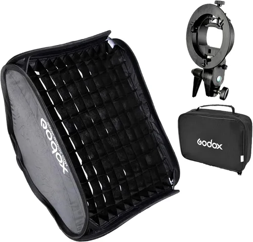Godox Soporte tipo S Bowens Holder S Mount Holder con plegable 31.5x31.5 in/32x32 pulgadas Softbox y rejilla de panal y kit de bolsa para cámara