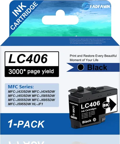 LC406 - Cartuchos de tinta negra de alto rendimiento (paquete de 1) - Cartuchos de tinta compatibles LC406BK de repuesto para impresora Brother