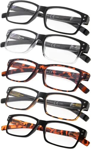 Miniatura 11 de Gafas de lectura, paquete de 5 bisagras de resorte para mujeres y hombres, incluye 3 negras 2 tortugas +0.00