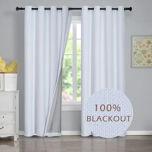 Miniatura 17 de Cortinas opacas con aspecto de lino de 84 pulgadas de largo, 100% absolutamente opacas, con aislamiento térmico, ahorro de energía, con textura, 2