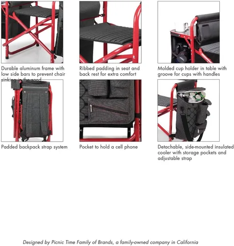 Miniatura 8 de PICNIC TIME NCAA Army Black Knights Fusion - Silla de camping con mesa auxiliar y enfriador suave, silla de playa para adultos, silla de césped