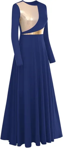 Miniatura 2 de IDOPIP Vestido de baile de manga larga con bloques de color metálico para mujer, vestido litúrgico lírico de adoración