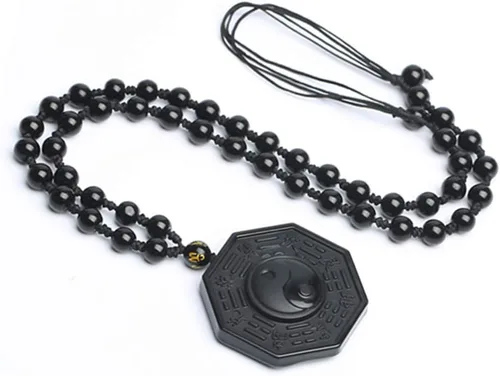 Miniatura 4 de Collar de obsidiana natural, colgante de protección de amuleto de la suerte con cadena de cuentas ajustable, talismán de cristal negro, joyería