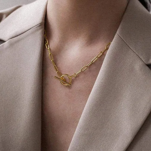 Miniatura 3 de Collares con iniciales en capas de oro para mujer, collar de cadena de clip chapado en oro real de 14 quilates, collares con inicial, gargantilla