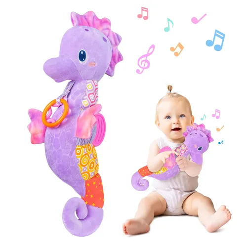 Miniatura 7 de Fuzqq Juguetes para bebé niña de 0 a 6 meses, animal de peluche musical con sonajero, juguete suave para recién nacida de 0 3 6 9 12 meses para Rosa