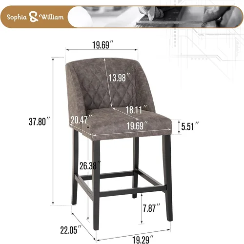 Miniatura 2 de Sophia & William Taburete de bar de altura de mostrador con respaldo para encimera de cocina, taburetes de bar modernos de piel sintética, sillas