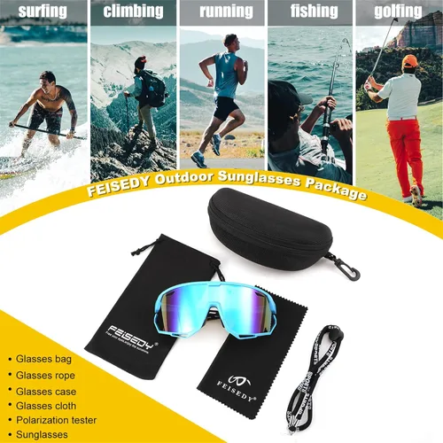 Miniatura 7 de FEISEDY Gafas de sol deportivas para hombres y mujeres, gafas de ciclismo con protección UV, para béisbol, esquí, correr, golf, B0082