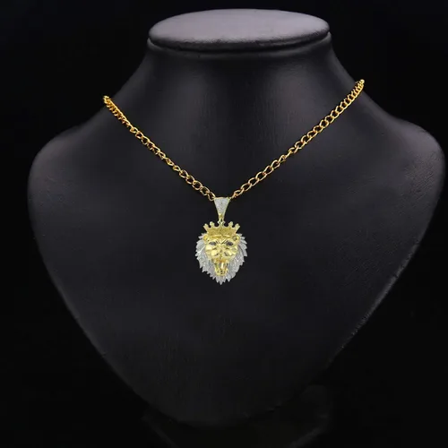 Miniatura 2 de TGDJ Colgante de oro amarillo de 10 quilates para hombre, cabeza de león, con diamantes redondos de 0.86 quilates (claridad I1-I2 color G-H), Metal