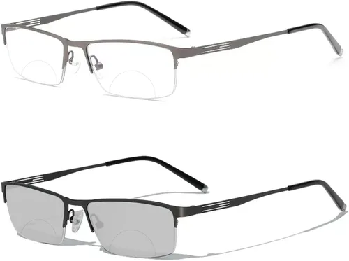 Miniatura 7 de laureles Gafas de lectura bifocales para hombre, lentes fotocromáticas para negocios, lentes fotocromáticas, metales, medio marco, moda, transición
