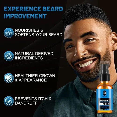 Miniatura 5 de First Melody Aceite para barba, biotina espesante maximun, con aceite de ricino y aceites de argán y jojoba, promueve el crecimiento de la barba