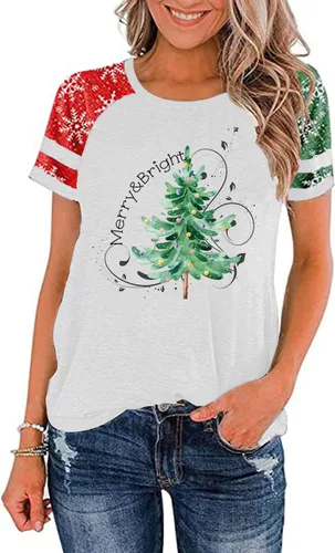 Miniatura 5 de Camisa de Navidad para mujer, manga raglán, con gráficos, para festivales de Navidad, lindas camisetas de moda para vacaciones, casual, regalo
