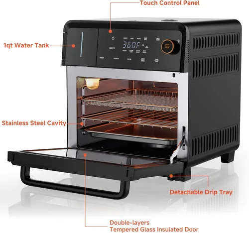 Miniatura 8 de OUNIN Combo de horno tostador y freidora de aire, horno de vapor de convección 11 en 1 con freidora de aire, vapor, doble cocción, horneado, asado