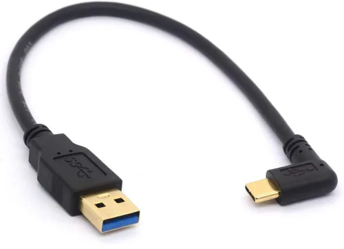 Miniatura 9 de Cable de extensión USB tipo C de 9.8 in, chapado en oro, USB 3.0 macho a 90 grados hacia arriba en ángulo descendente, cable tipo C, cable adaptador