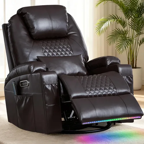 Miniatura 11 de Silla reclinable giratoria de doble motor para adultos con calor y masaje, mecedora eléctrica de pared para guardería, sala de estar con luces LED