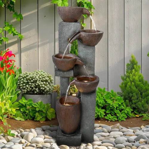 Miniatura 16 de Naturefalls Fuente de agua y cascadas para exteriores de 39.7 pulgadas de alto, fuente de jardín grande con luces LED, 5 niveles en cascada, fuentes