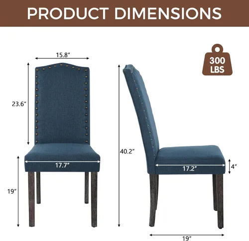 Miniatura 2 de LSSPAID Juego de 4 sillas de comedor, modernas y cómodas sillas Parsons tapizadas de lino con ribete de cabeza de clavo de bronce y patas de madera