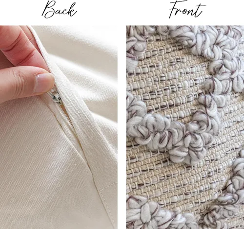 Miniatura 4 de BlissBlush Fundas de Almohada Decorativas Boho Beige Marrón 18X18, Funda de Almohada de Acento Bohemio, Funda de Almohada con Textura