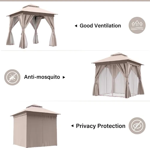 Miniatura 3 de LAUSAINT HOME 8'x8' Outdoor Gazebo, Metal Frame Heavy Duty Patio Canopy Tent Shelter with Double Roofs, Mosquito Nettings and Privacy Screens for
