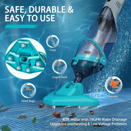 Miniatura 2 de Aspiradora de piscina inalámbrica para sobre el suelo, aspiradora de mano para spa de piscina para piscinas enterradas y bañeras de hidromasaje