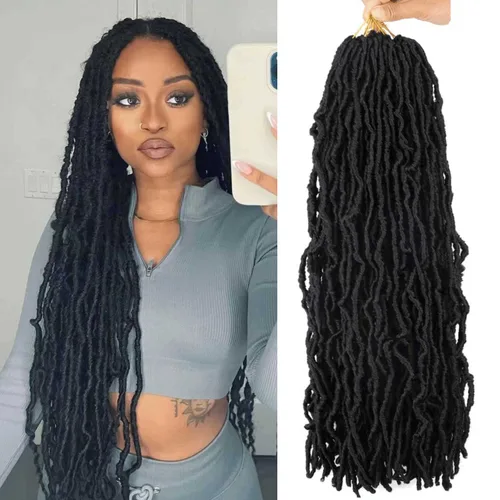 Miniatura 24 de 6 Paquetes Soft Locs Cabello de Ganchillo Pre Looped Faux Locs Trenzas de Ganchillo Goddess Locs Dreadlocs Cabello Sintético Para Mujeres Negras 1b