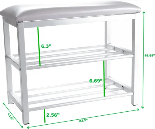 Miniatura 3 de Mind Reader Banco de zapatos, organizador de zapatos, zapatero, banco acolchado, almacenamiento, entrada, metal, 23.5 pulgadas de largo x 11.8 Blanco