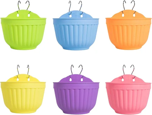 ORIMERC Paquete de 6 macetas coloridas para colgar en la pared para plantas de interior y exterior, soporte para plantas colgantes con orificio de