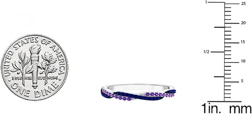Miniatura 6 de Dazzlingrock Collection Anillo de boda apilable redondo de amatista y zafiro azul para mujer en oro
