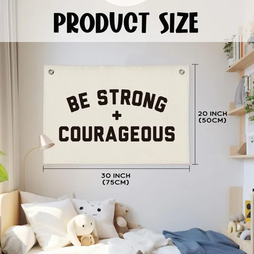 Miniatura 2 de Bandera de "Be Strong And Courageous", decoración de pared cristiana inspiradora, bandera colgante motivacional con versículo bíblico