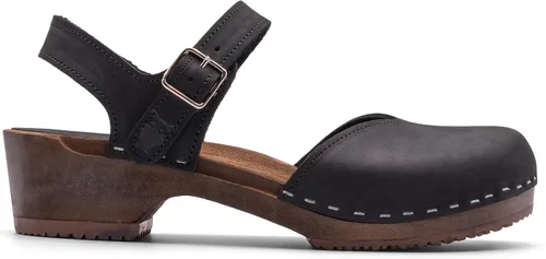Miniatura 14 de Sandgrens Zuecos de madera sueca hechos a mano para mujer, sandalias de tacón bajo Zaragasso
