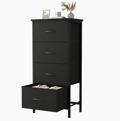 Miniatura 15 de Sweetcrispy Cómoda alta de tela para dormitorio, cómoda delgada de 6 cajones, torre de almacenamiento estrecha con parte superior de madera y marco