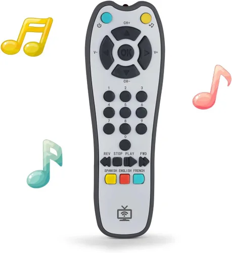 Juguete de control remoto de TV musical para niños con luz y sonido suaves, volumen ajustable, educación temprana, juguete de regalo con inglés,